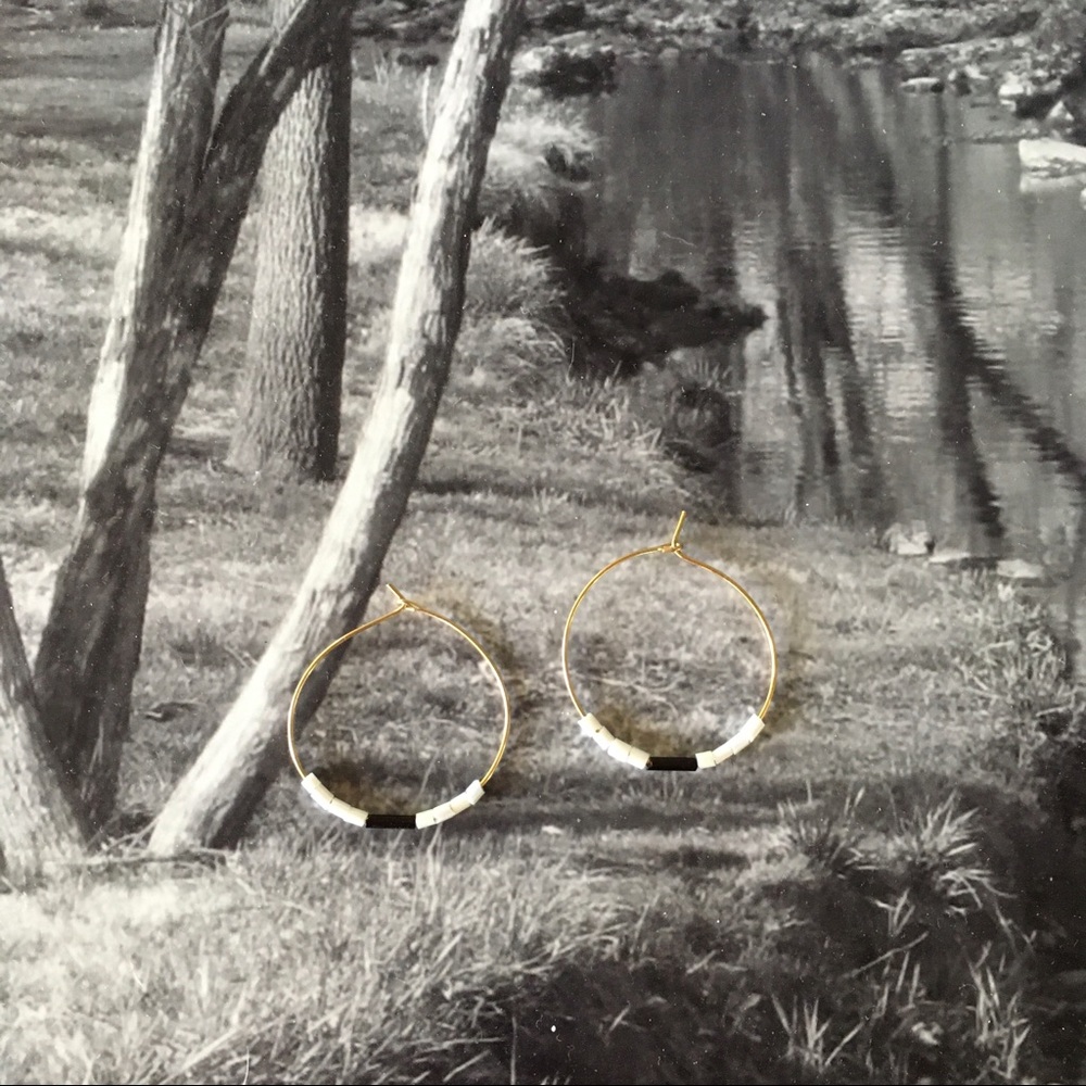 Black White & Gold Hoop Earrings